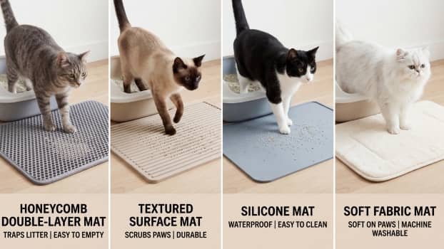 cat litter mat types comparison honeycomb textured silicone and soft fabric mats