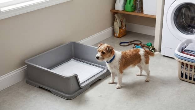 dog pee pad holder with high walls for indoor potty setup