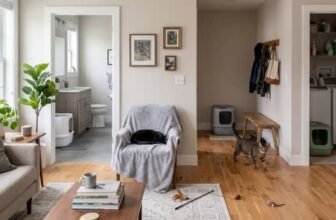 how many litter boxes per cat setup shown in a home with multiple litter boxes