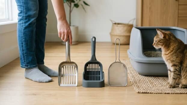 best cat litter scoop comparison with metal plastic and mesh scoops