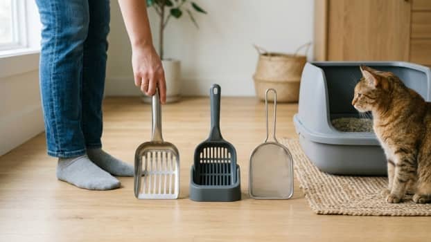 best cat litter scoop comparison with metal plastic and mesh scoops