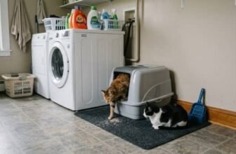 best clumping cat litter for multiple cats in a real laundry room setup with two cats