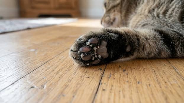 low tracking cat litter particles stuck between cat paw pads