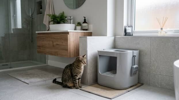best cat litter for odor control in a clean bathroom setup