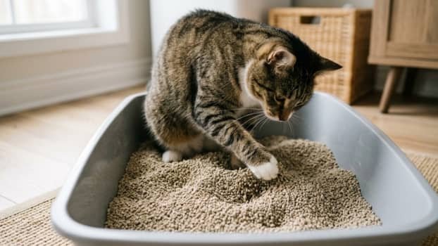 cat covering waste in litter box for odor control
