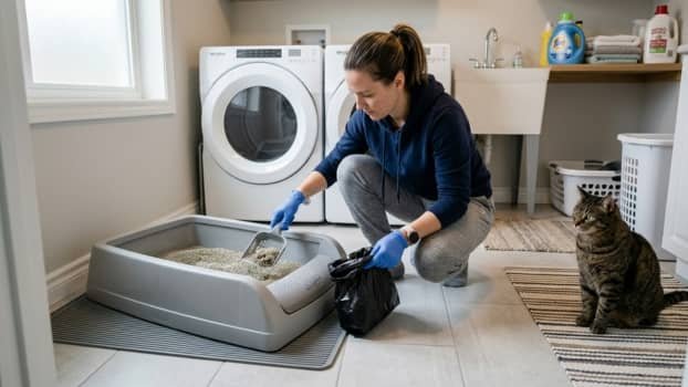 scooping cat litter box to reduce odor buildup