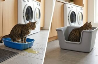 cat peeing over edge of litter box vs high wall litter box preventing mess