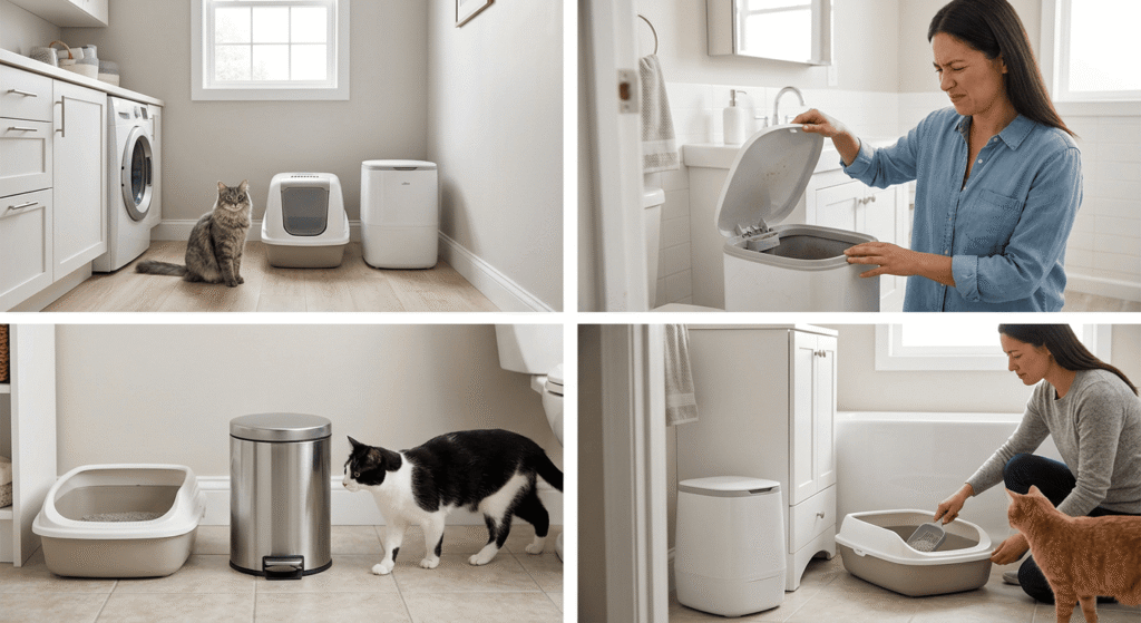 how a cat litter disposal system works step by step with litter box and disposal bin
