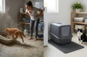 best low dust cat litter comparison showing dusty litter box vs clean setup