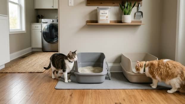 multi cat litter box setup with separate boxes for odor control