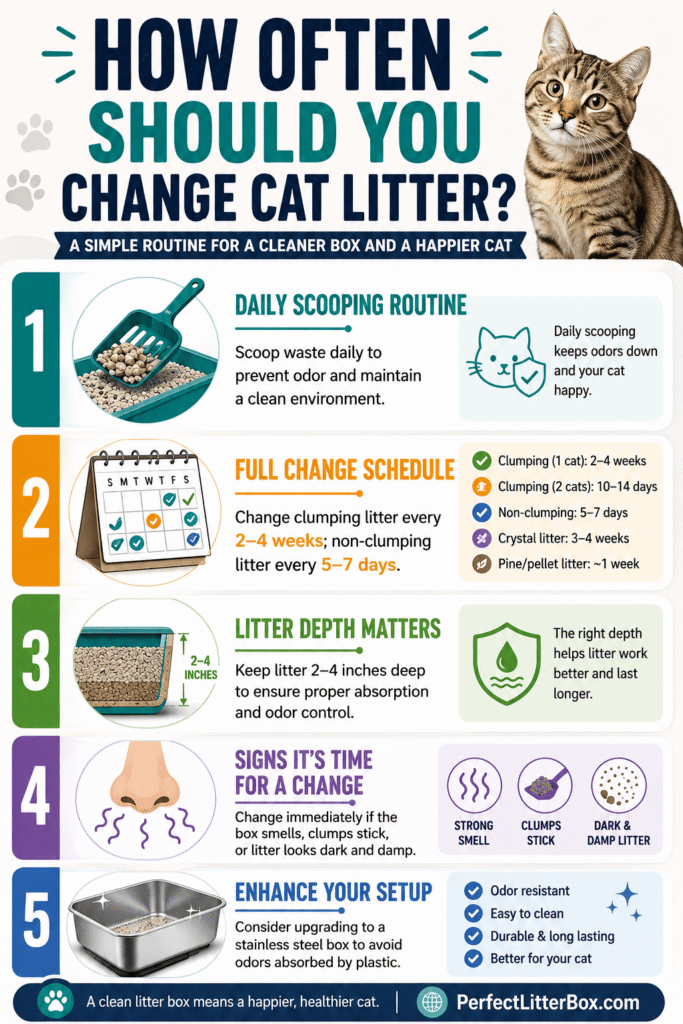 person scooping cat litter box daily to maintain cleanliness