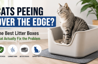 cat sitting in a high sided litter box designed to stop pee going over the edge