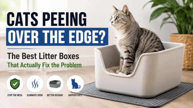 cat sitting in a high sided litter box designed to stop pee going over the edge