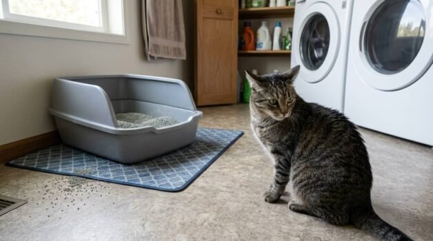 Cat refuses to use litter box and sits next to it indoors