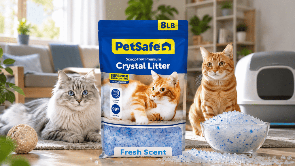 crystal cat litter PetSafe ScoopFree with cats low dust odor control example