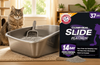 arm and hammer slide review with litter box setup and cat in home environment