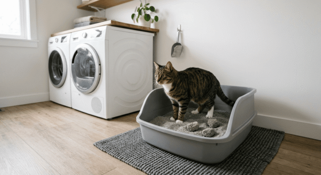 arm and hammer slide review showing clumping cat litter in a clean litter box