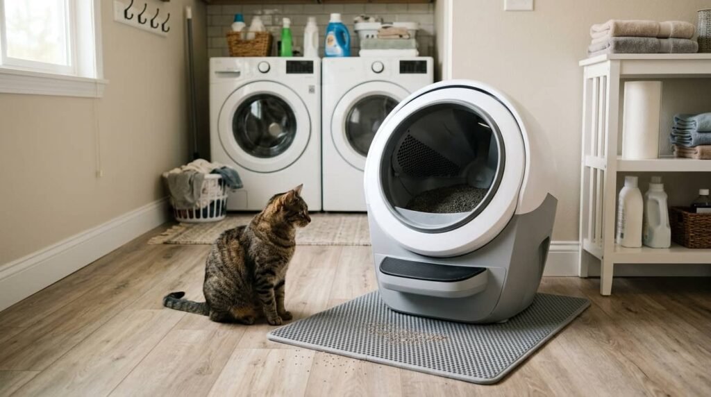 Automatic litter box with Cat and Corn Litter
