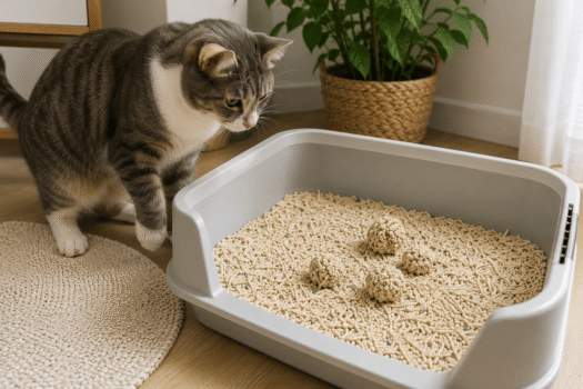 pidan tofu cat litter review showing tofu litter clumping in a litter box with cat