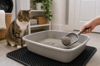 worlds best cat litter review showing clumping cat litter being scooped in a litter box