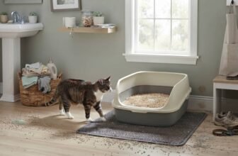 Best natural cat litter featured image showing a clean open litter box with plant-based litter and a cat in a tidy home laundry room