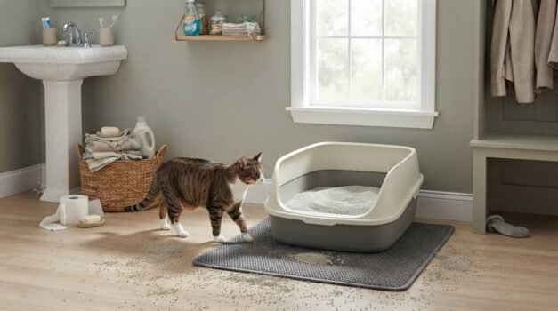 Boxiecat litter review featured image showing a clean clumping clay litter box in a tidy home with a cat nearby