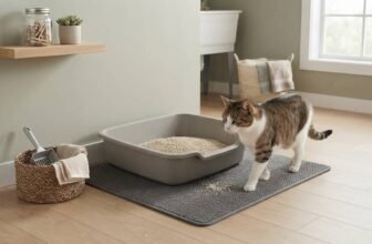 Non-toxic cat litter featured image showing a clean open litter box with plant-based litter and a calm cat in a tidy home setup